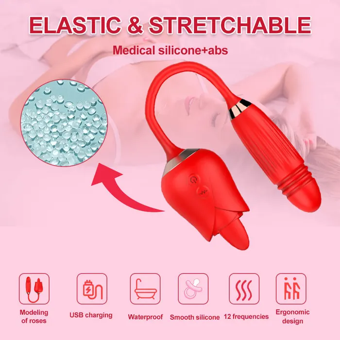 Tongue Licking Telescopic Rose OOTYEMO Vibrators