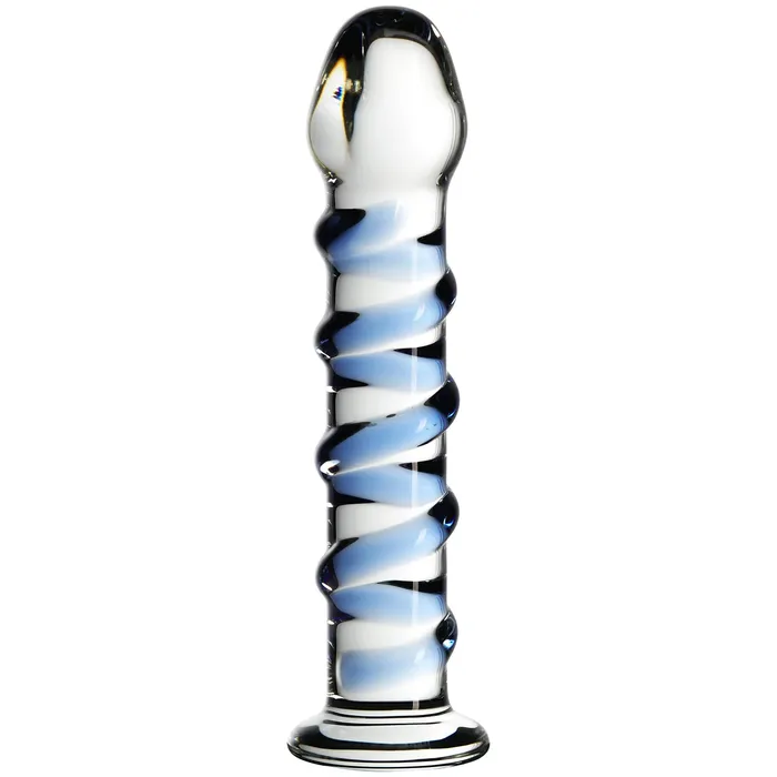  Anal Blue Ribbed Glass Anal Dildo