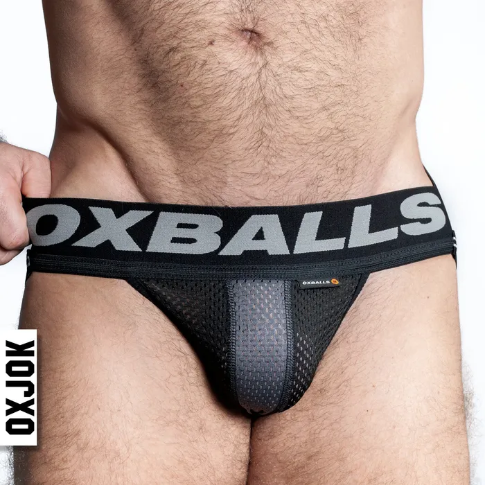 Anal OXBALLS AIRMESH swagger jockstrap TAR BLACK MEDIUM