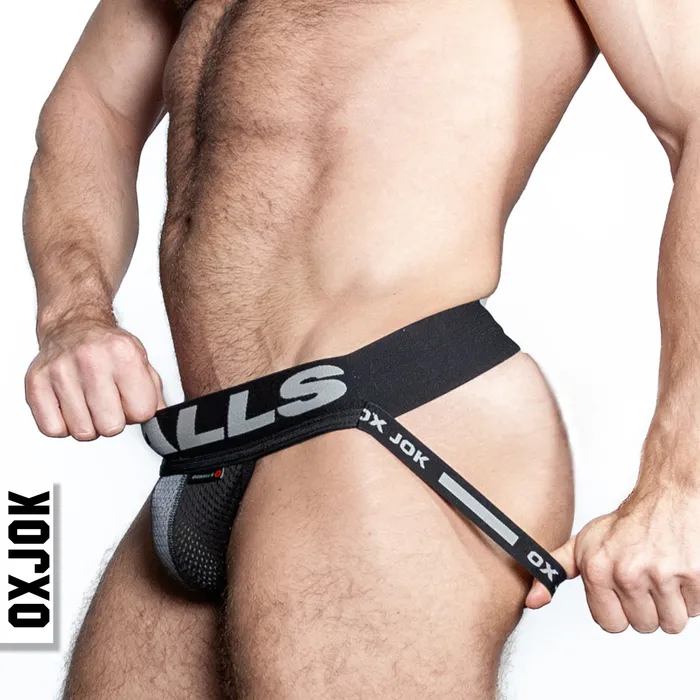 Anal OXBALLS AIRMESH swagger jockstrap TAR BLACK MEDIUM