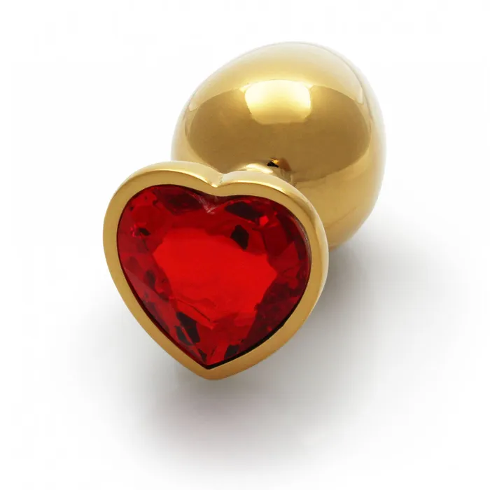 Shots Toys Anal Metal Butt Plug with Red Crystal Heart Ouch Ruby L golden