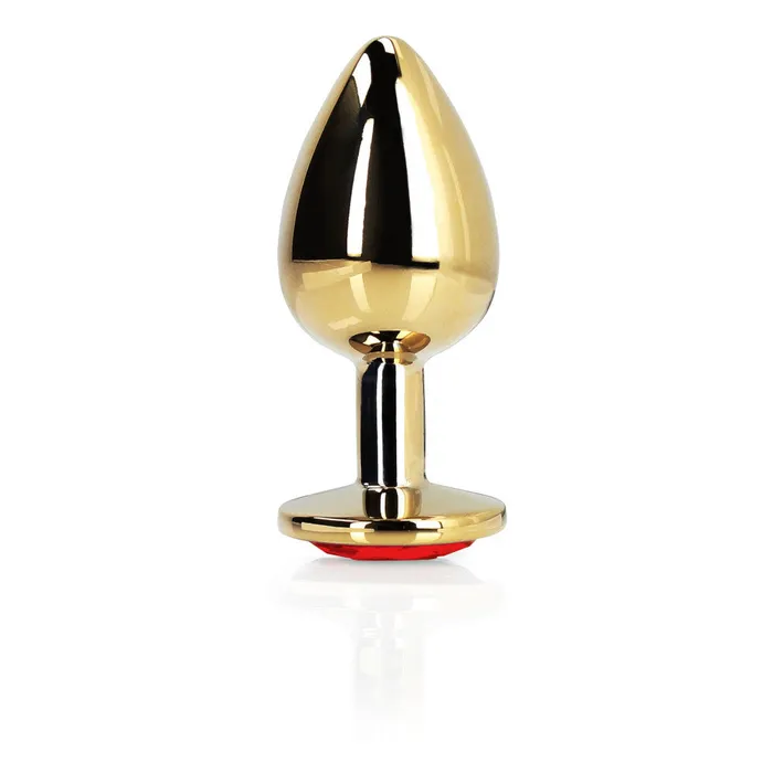 Shots Toys Anal Metal Butt Plug with Red Crystal Heart Ouch Ruby L golden