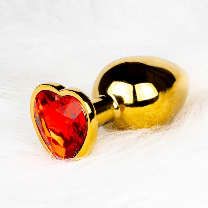 Shots Toys Anal Metal Butt Plug with Red Crystal Heart Ouch Ruby L golden