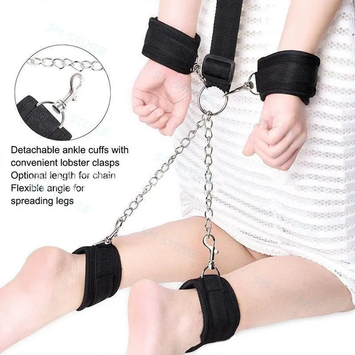 GUANNU Restraints Soft GagtoWrist and Ankle Cuffs Restraint Bondage Set Black