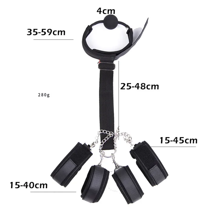 GUANNU Restraints Soft GagtoWrist and Ankle Cuffs Restraint Bondage Set Black